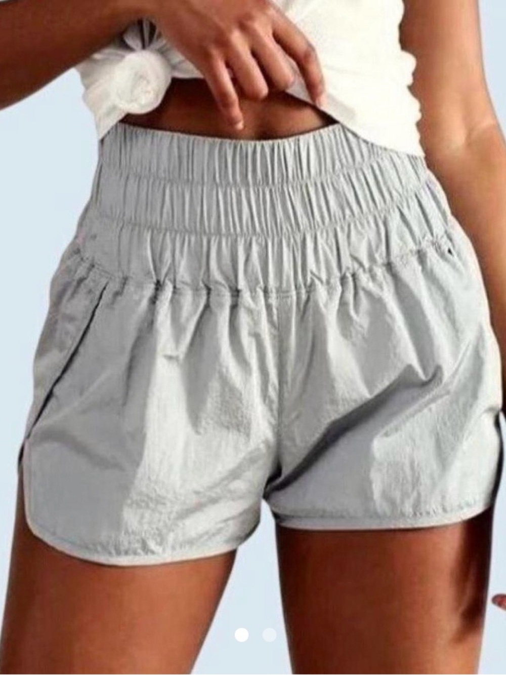 FP Movement by Free People Smocked High-Waist Athletic Shorts - Light Gray